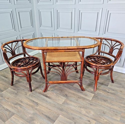 Vintage rattan essgruppe - vintage,